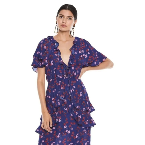 La Maison Talulah The Yearning Ruffle Midi Dress Purple Floral Bohemian Size S - Picture 5 of 8
